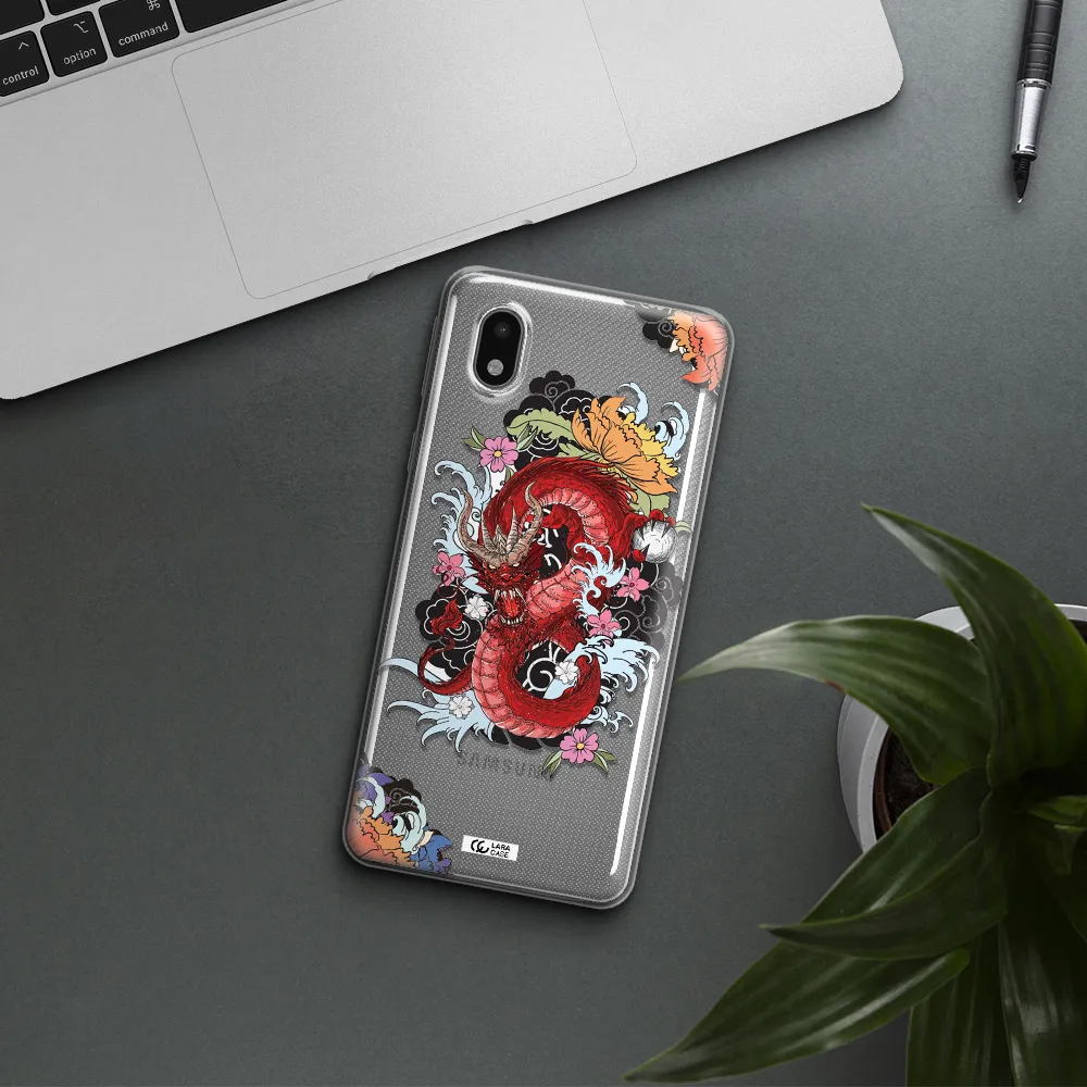 A Red Dragon With Flowers And Clouds Samsung A01 Core Clear Tpu Case