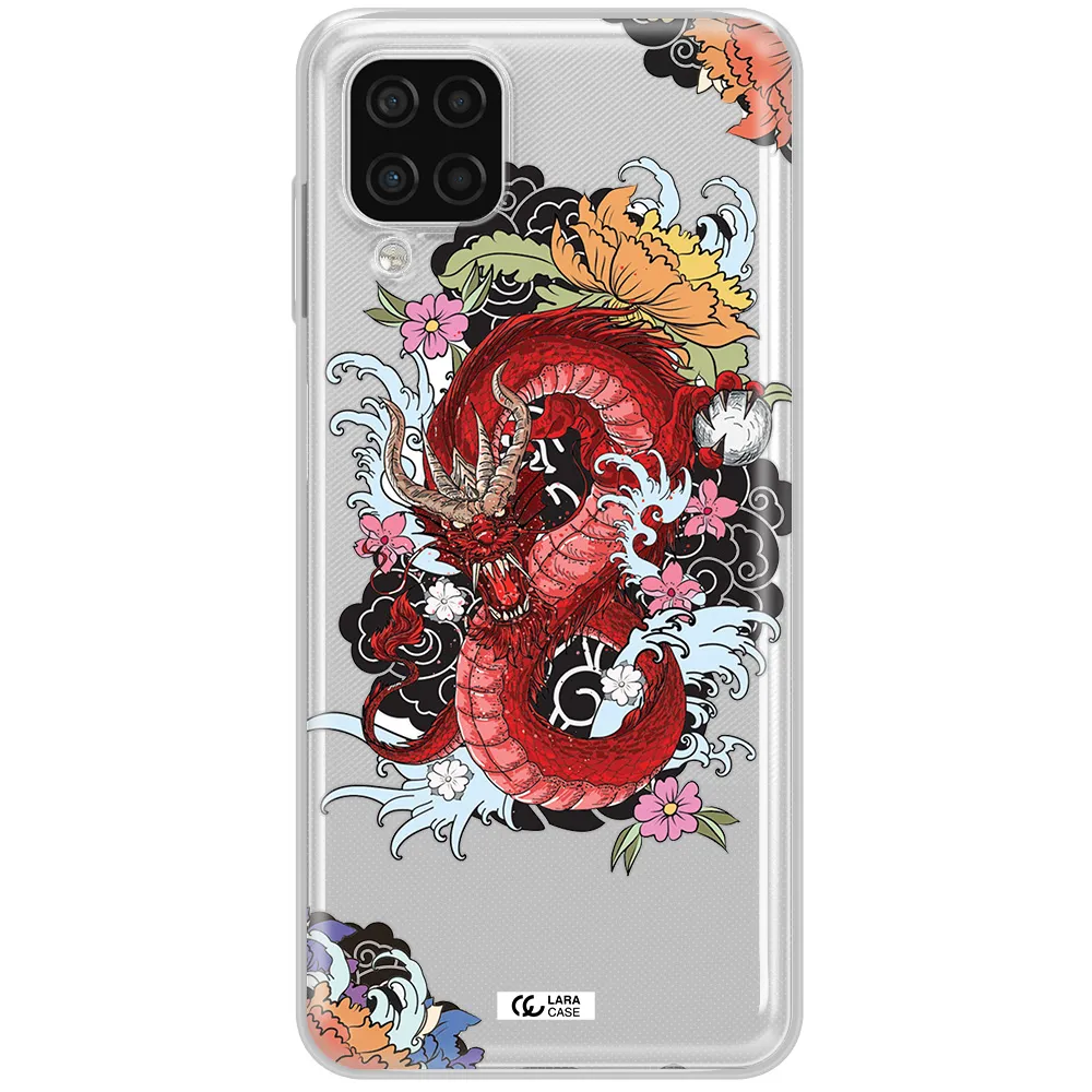 a red dragon with flowers and clouds Samsung A12 4g Clear TPU Case
