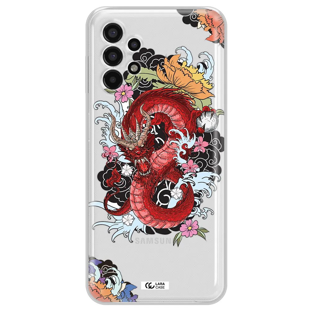 a red dragon with flowers and clouds Samsung A13 4g Clear TPU Case