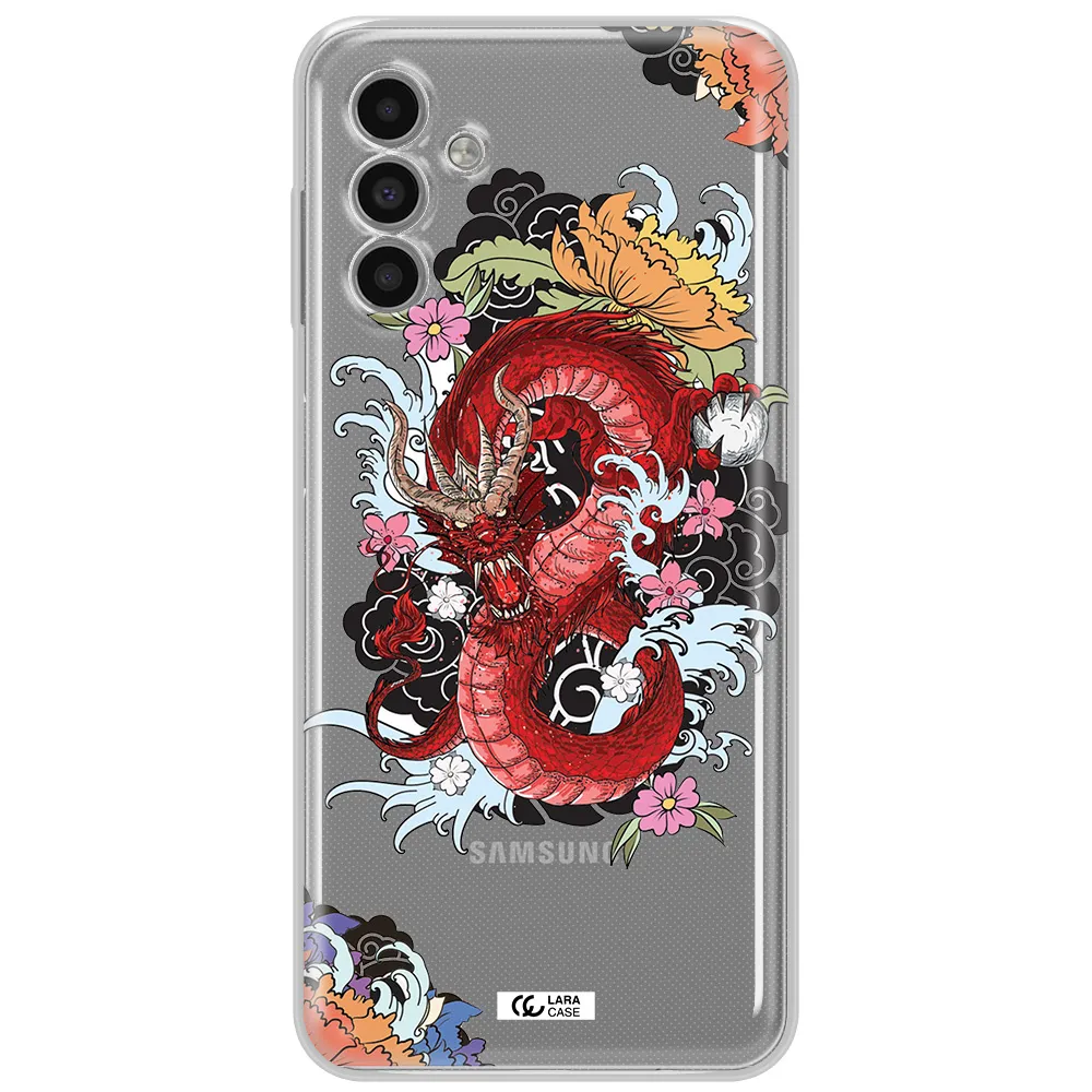 A Red Dragon With Flowers And Clouds Samsung A13 5G Clear Tpu Case