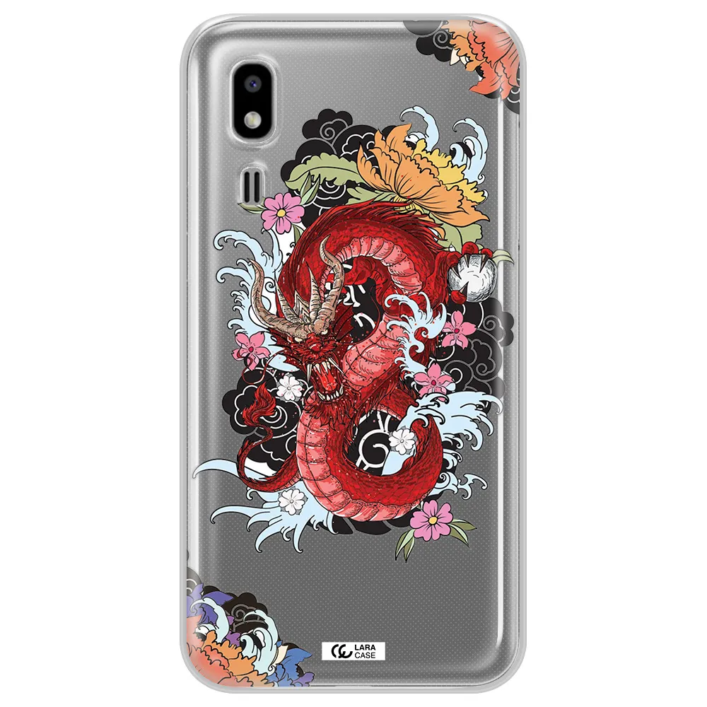 a red dragon with flowers and clouds Samsung A2 Core Clear TPU Case