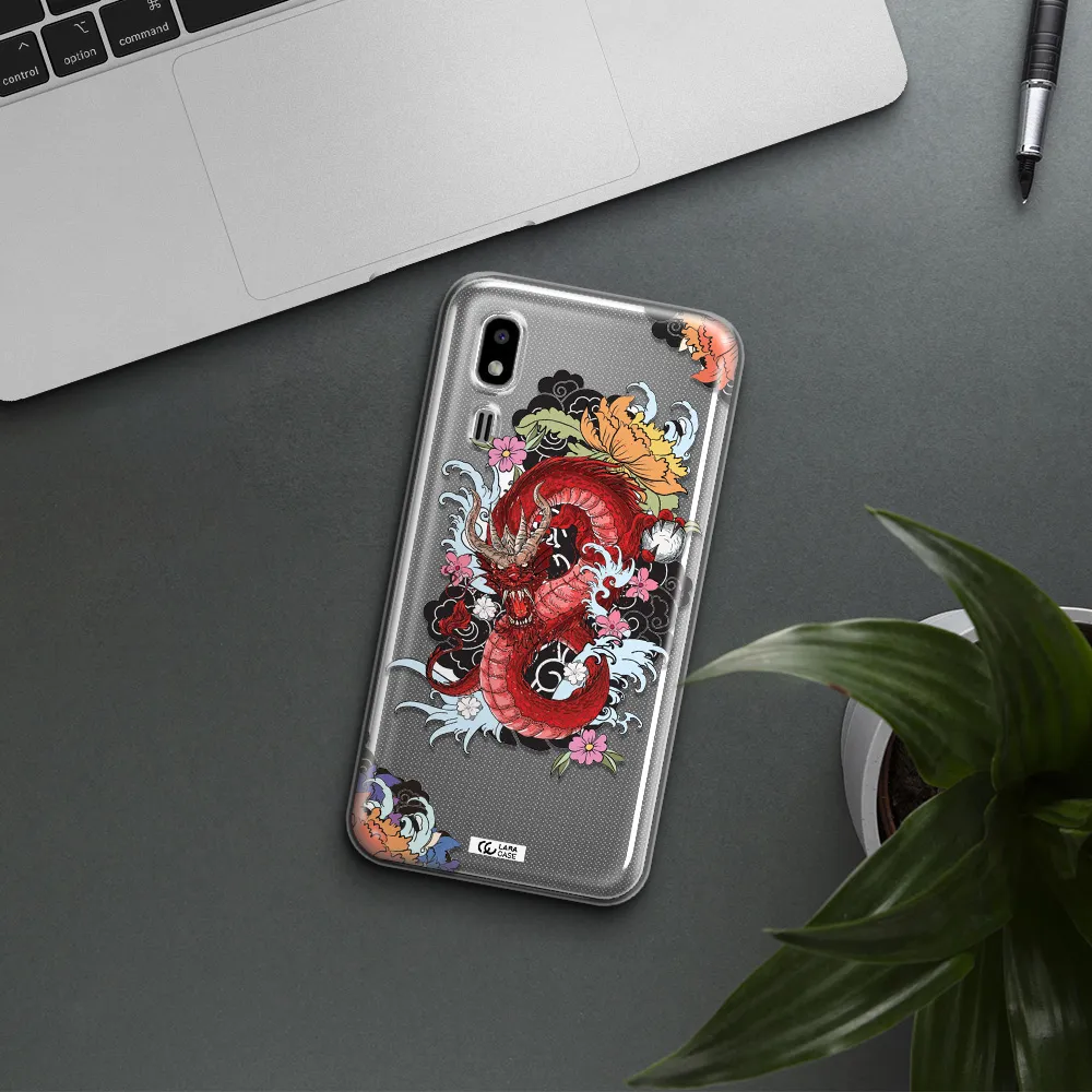 a red dragon with flowers and clouds Samsung A2 Core Clear TPU Case