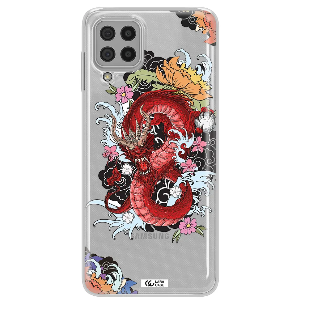 a red dragon with flowers and clouds Samsung A22 4g Clear TPU Case
