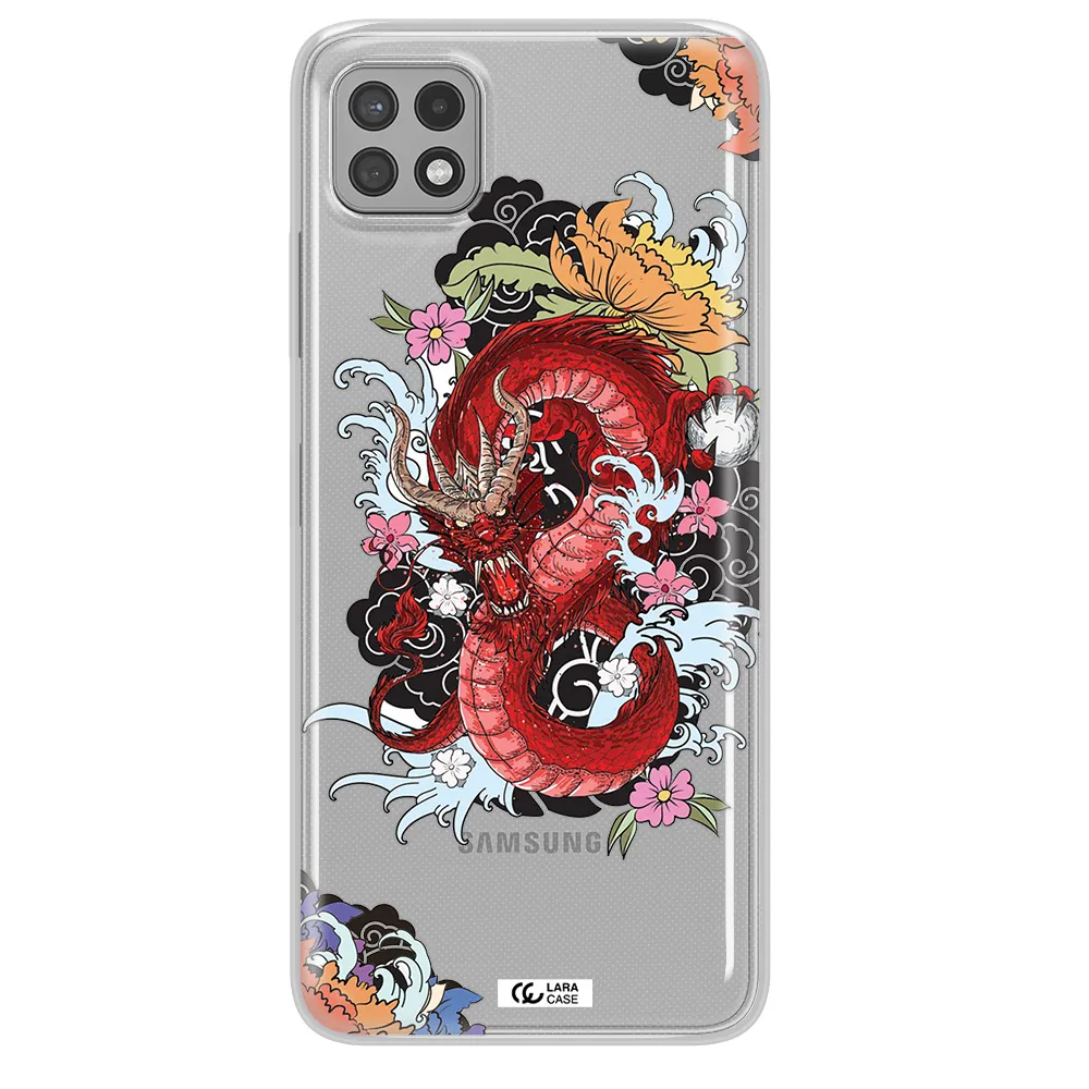 a red dragon with flowers and clouds Samsung A22 5g Clear TPU Case