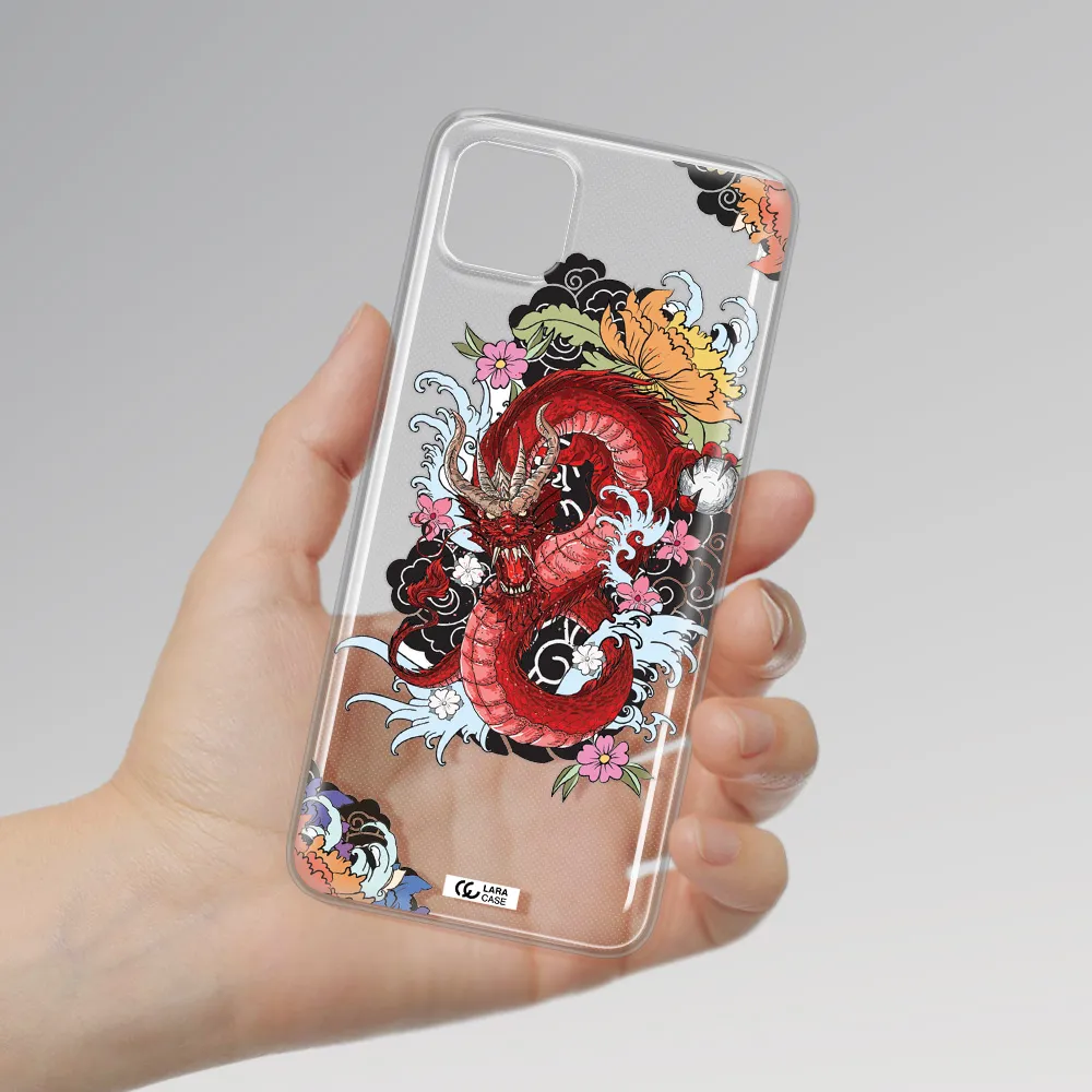 a red dragon with flowers and clouds Samsung A22 5g Clear TPU Case