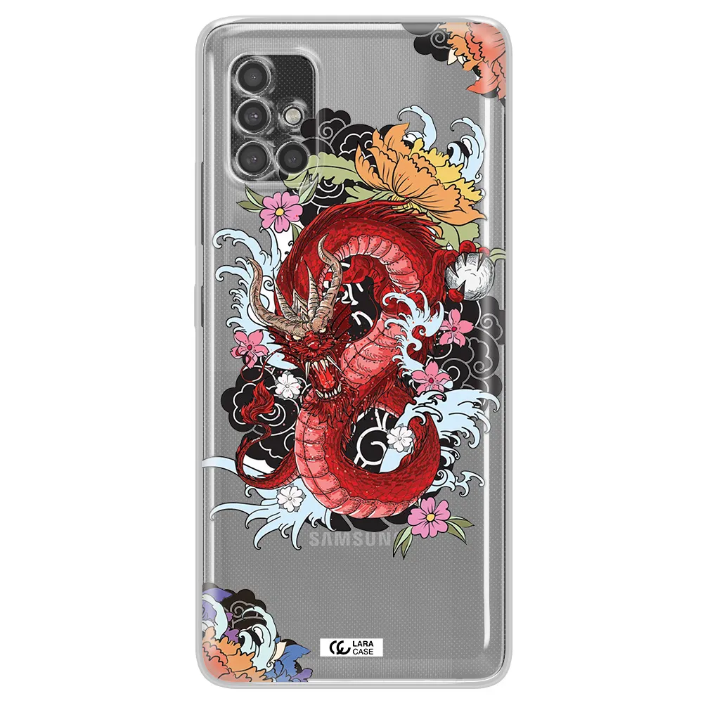A Red Dragon With Flowers And Clouds Samsung A40S Clear Tpu Case