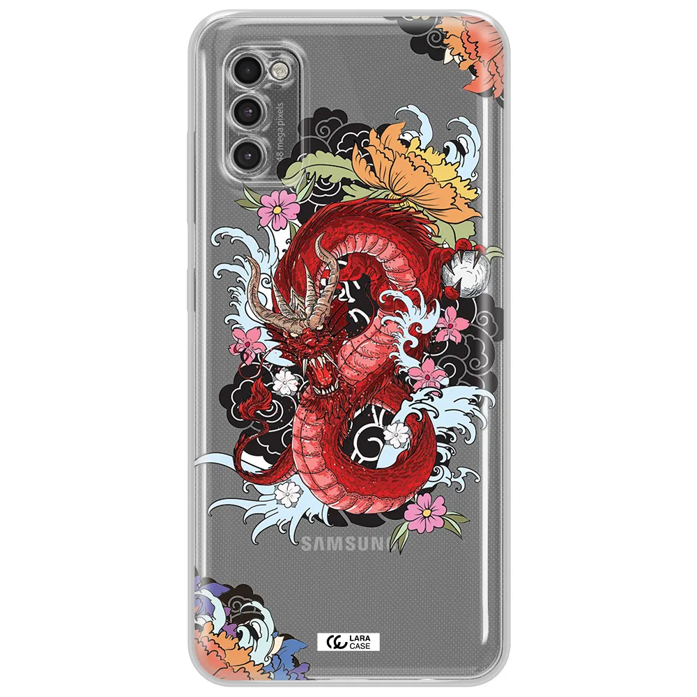 A Red Dragon With Flowers And Clouds Samsung A41 Clear Tpu Case