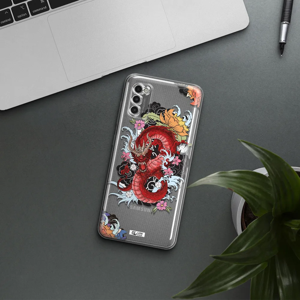 A Red Dragon With Flowers And Clouds Samsung A41 Clear Tpu Case