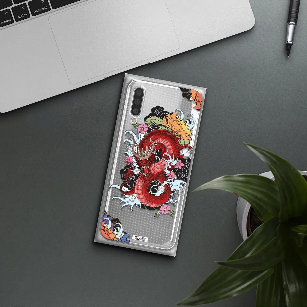 A Red Dragon With Flowers And Clouds Samsung A50S Clear Tpu Case