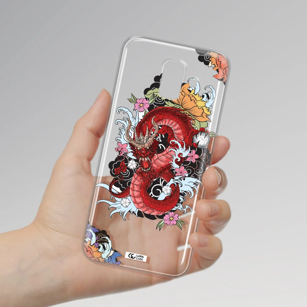 a red dragon with flowers and clouds Samsung A6 Clear TPU Case