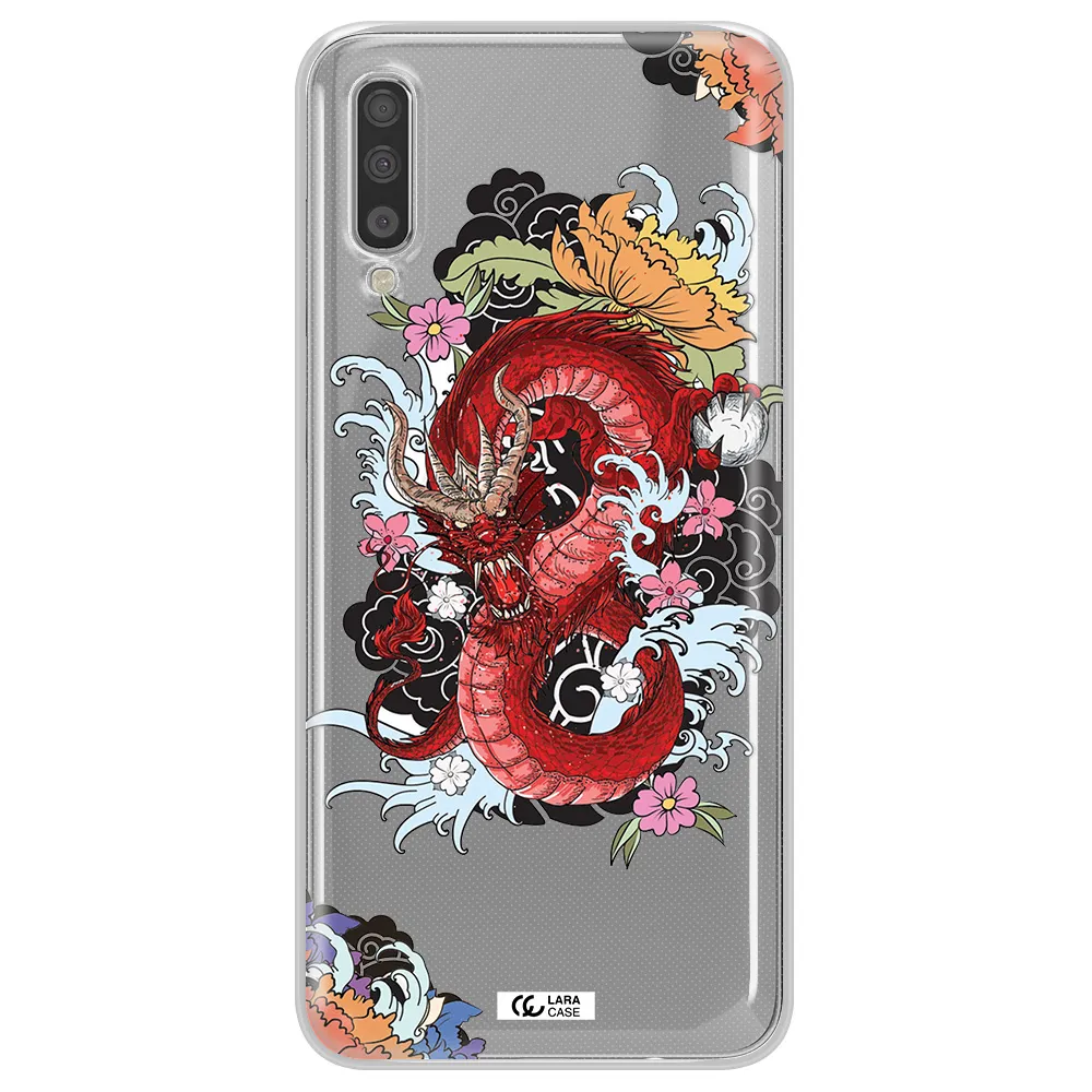 A Red Dragon With Flowers And Clouds Samsung A70S Clear Tpu Case