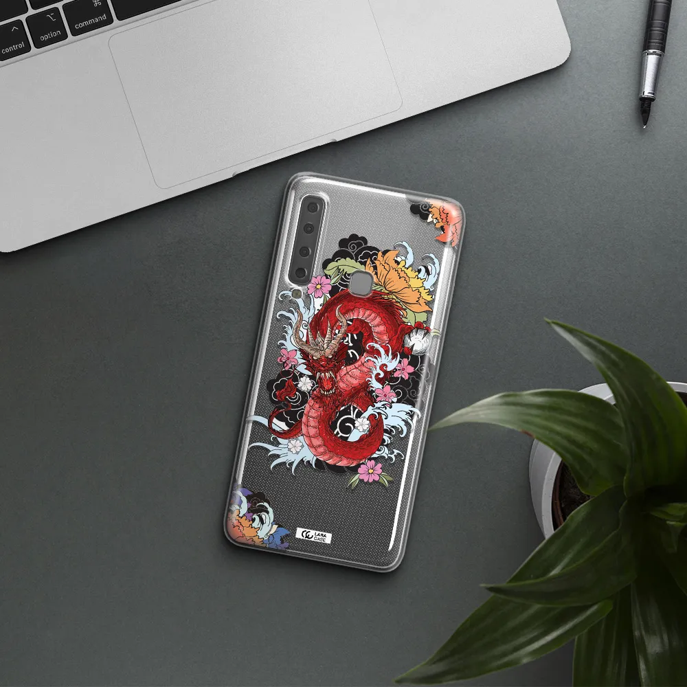a red dragon with flowers and clouds Samsung A9 2018 Clear TPU Case
