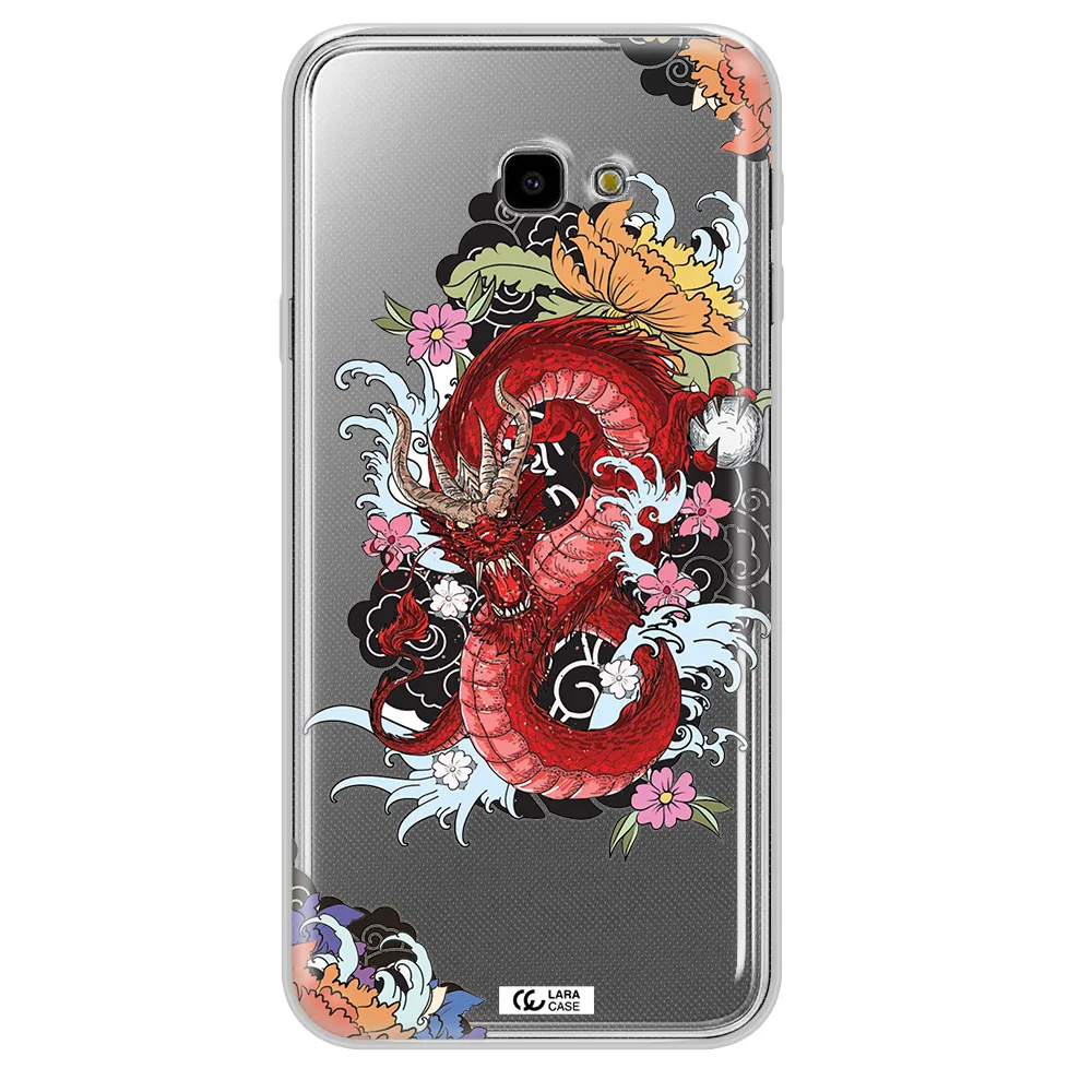 a red dragon with flowers and clouds Samsung J4 Plus Clear TPU Case