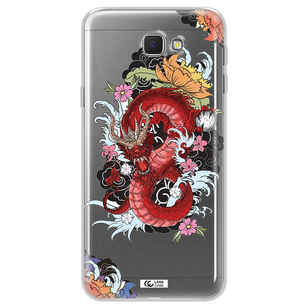 a red dragon with flowers and clouds Samsung J5 Prime Clear TPU Case