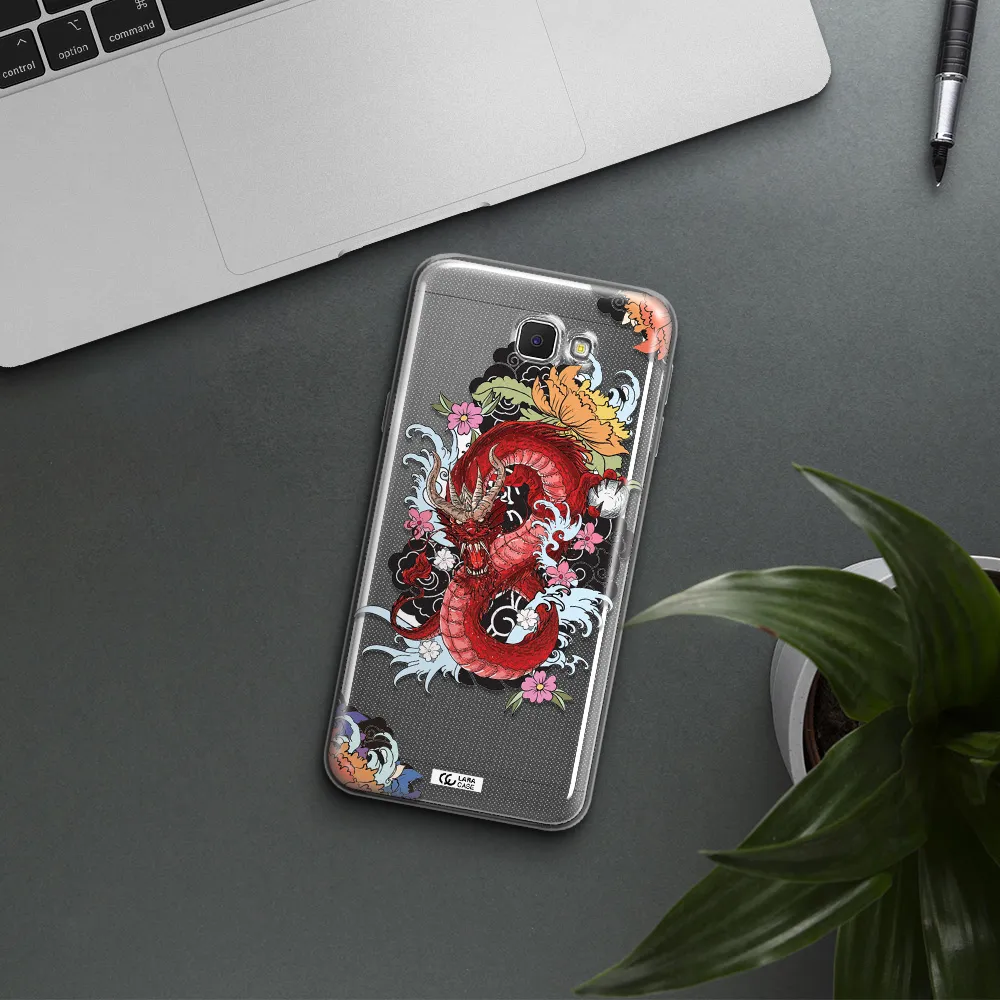 a red dragon with flowers and clouds Samsung J5 Prime Clear TPU Case