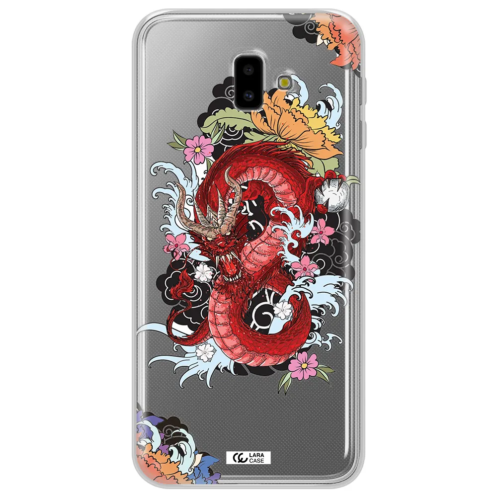 a red dragon with flowers and clouds Samsung J6 Plus Clear TPU Case