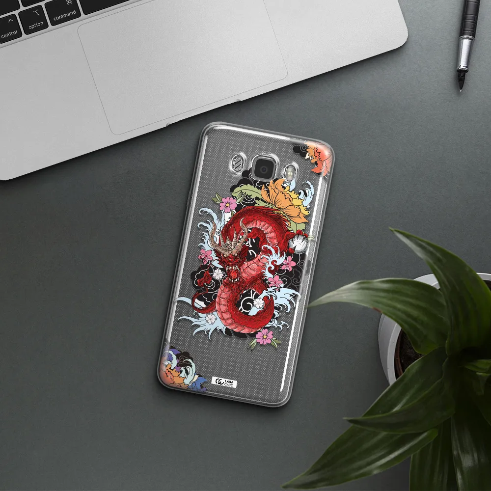 a red dragon with flowers and clouds Samsung J7 2016 Clear TPU Case