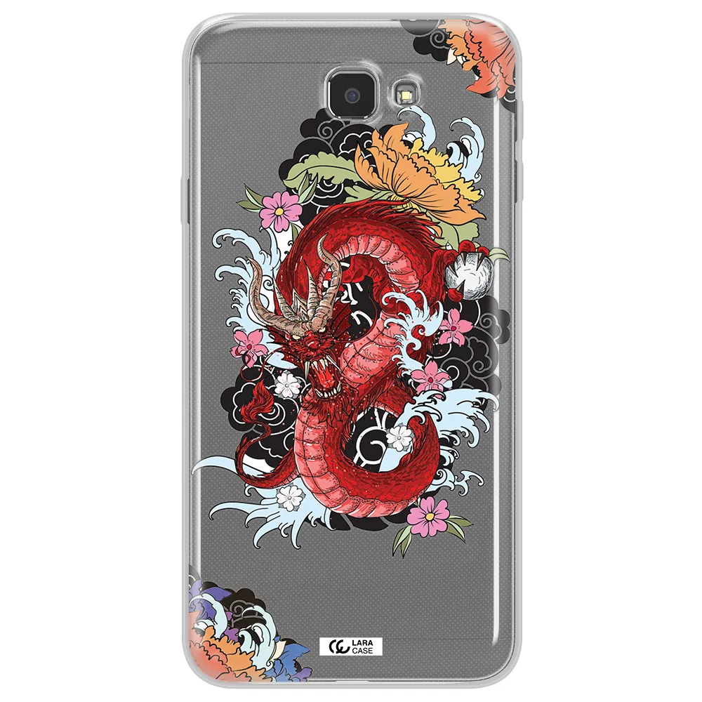 a red dragon with flowers and clouds Samsung J7 Prim Clear TPU Case