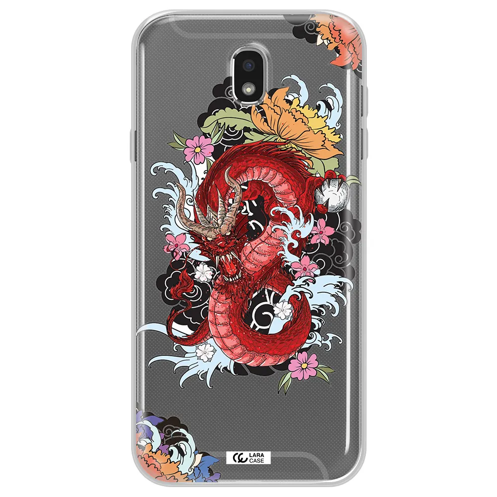 a red dragon with flowers and clouds Samsung J7 Pro Clear TPU Case