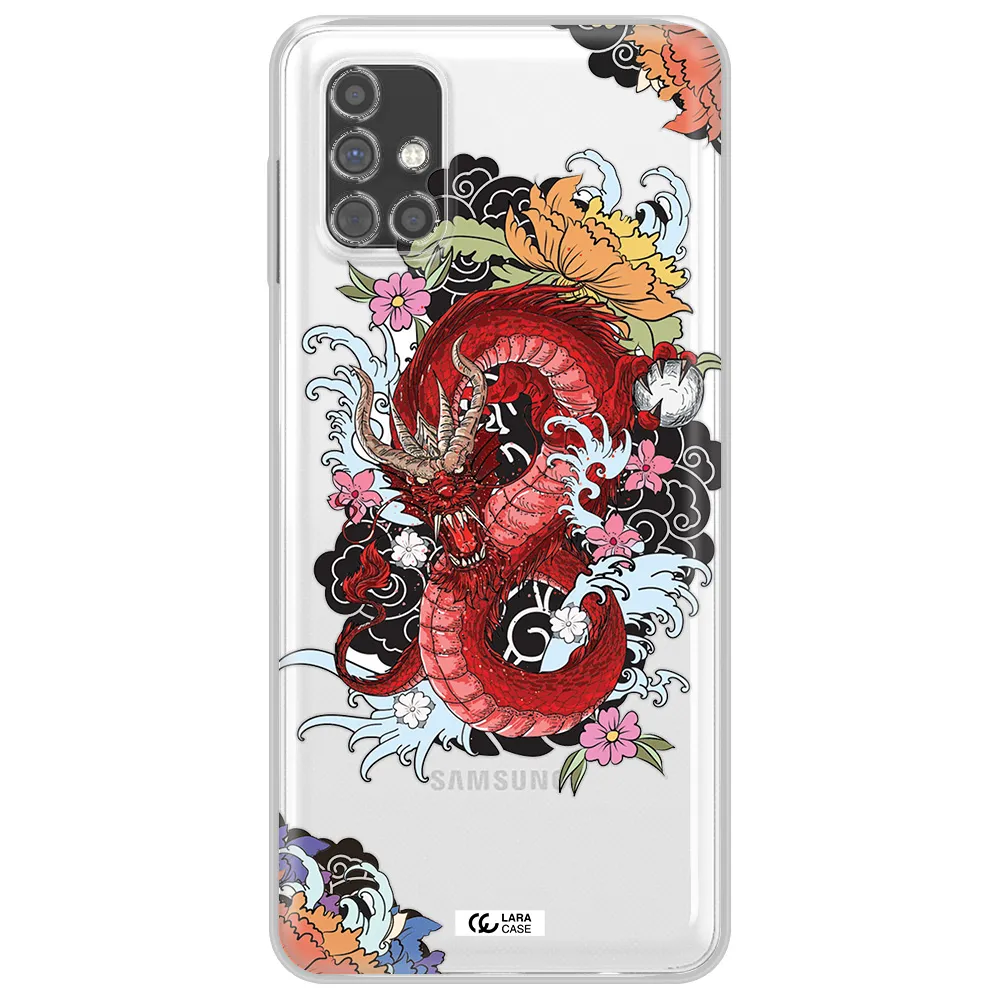 a red dragon with flowers and clouds Samsung M31S Clear TPU Case