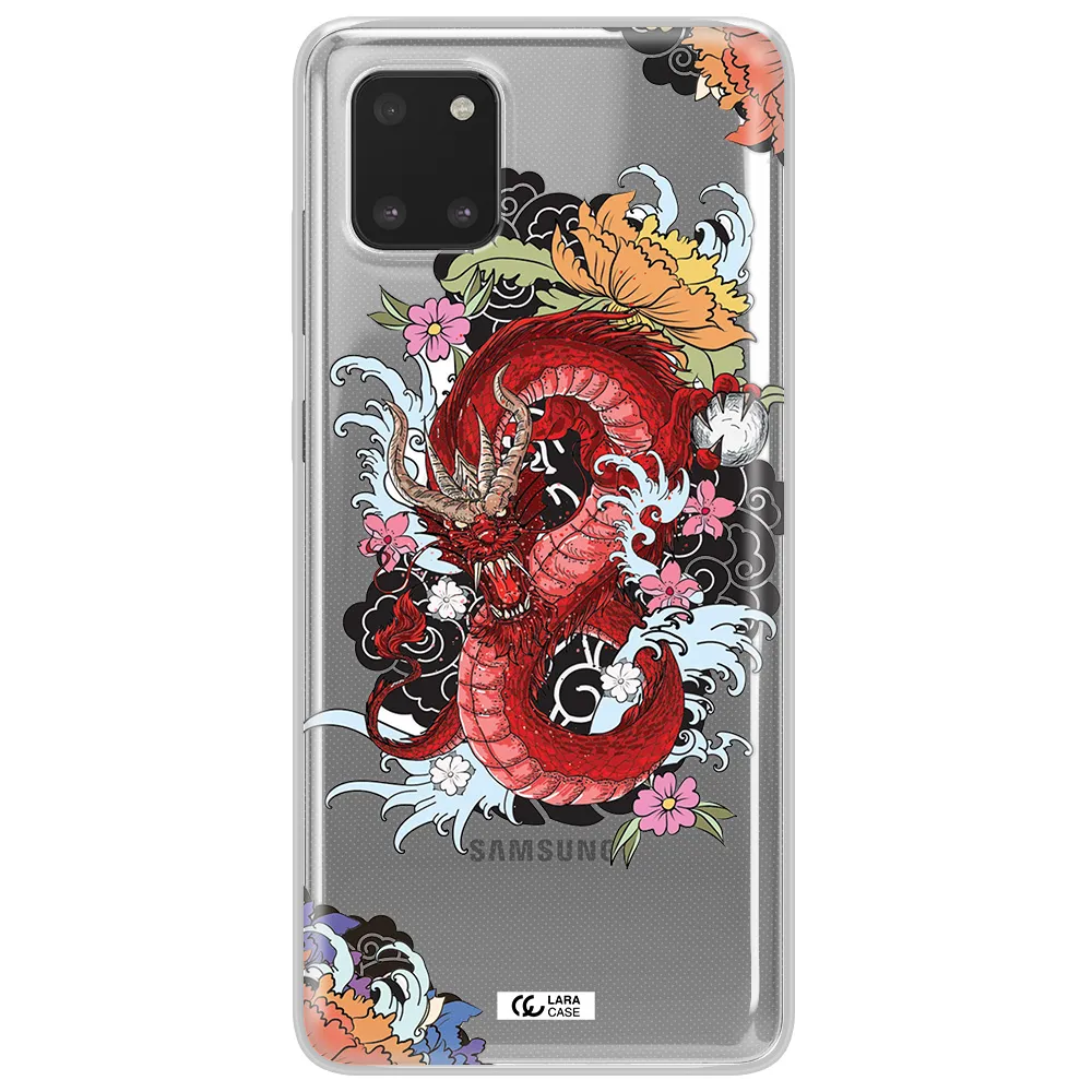 a red dragon with flowers and clouds Samsung Note 10 Lite Clear TPU Case