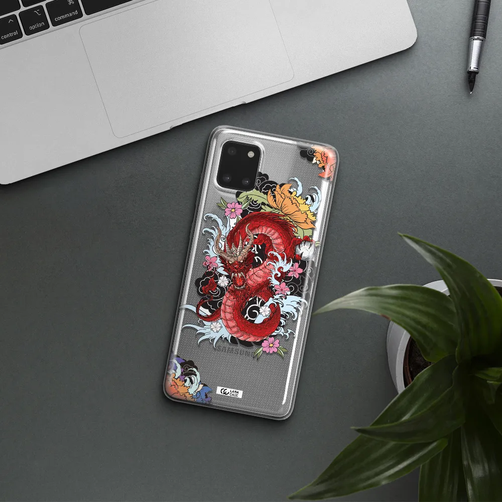 a red dragon with flowers and clouds Samsung Note 10 Lite Clear TPU Case