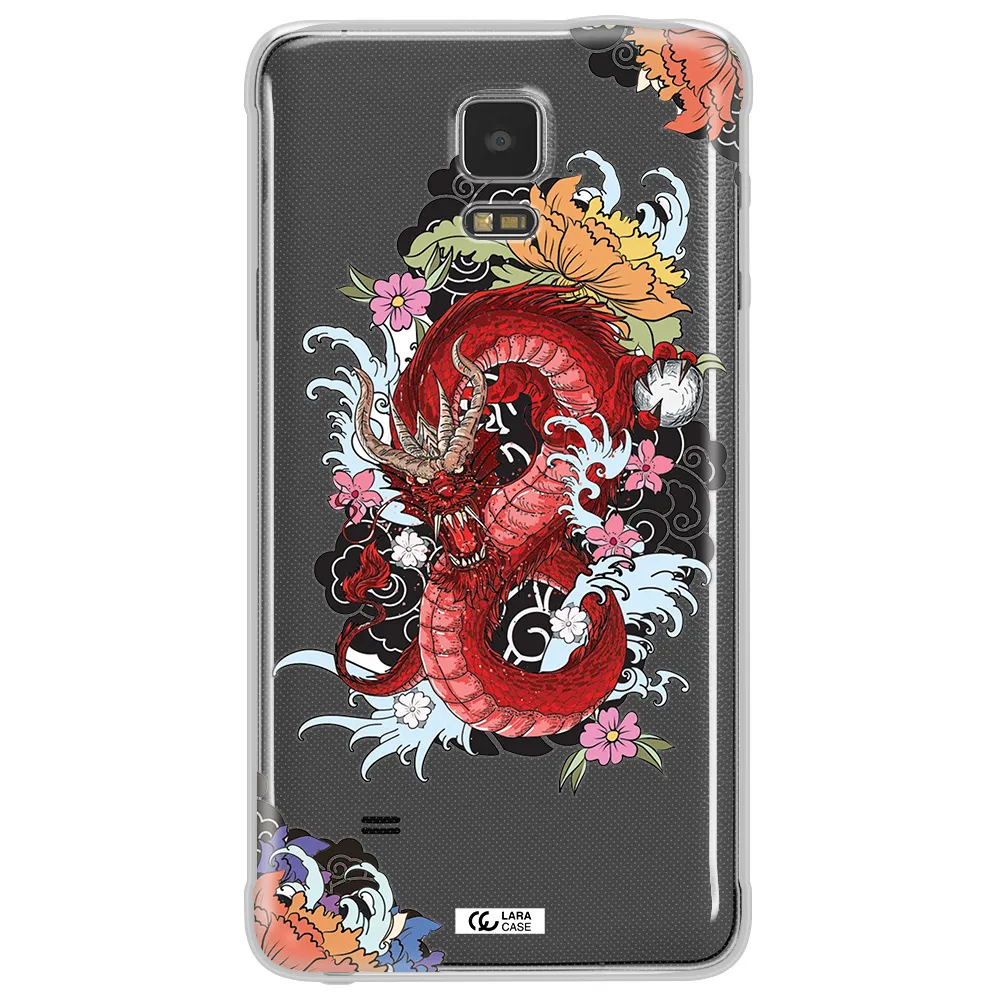 a red dragon with flowers and clouds Samsung Note 4 Clear TPU Case