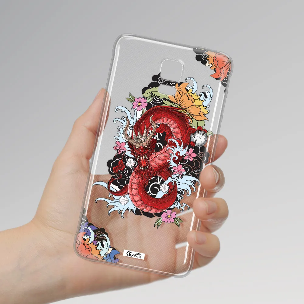 a red dragon with flowers and clouds Samsung Note 4 Clear TPU Case