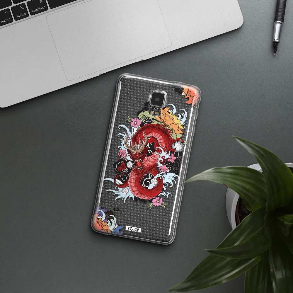 a red dragon with flowers and clouds Samsung Note 4 Clear TPU Case
