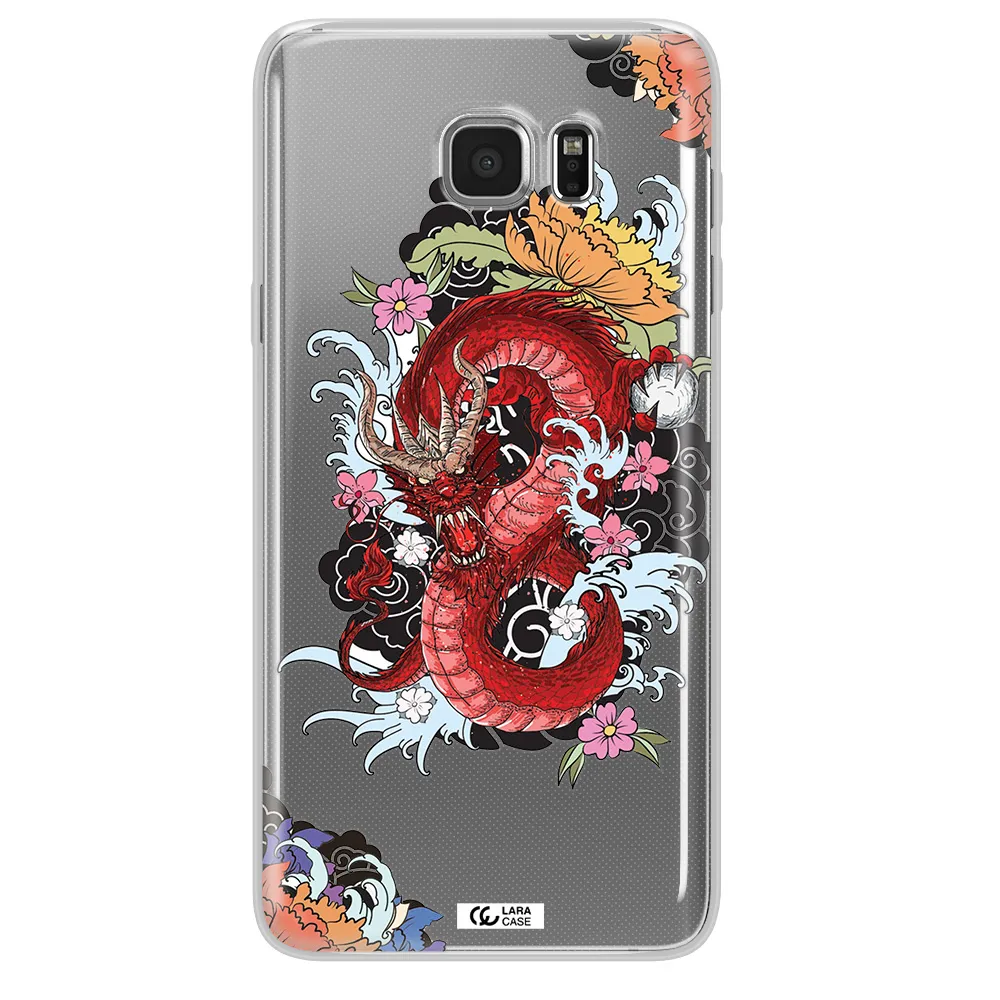 a red dragon with flowers and clouds Samsung Note 5 Clear TPU Case