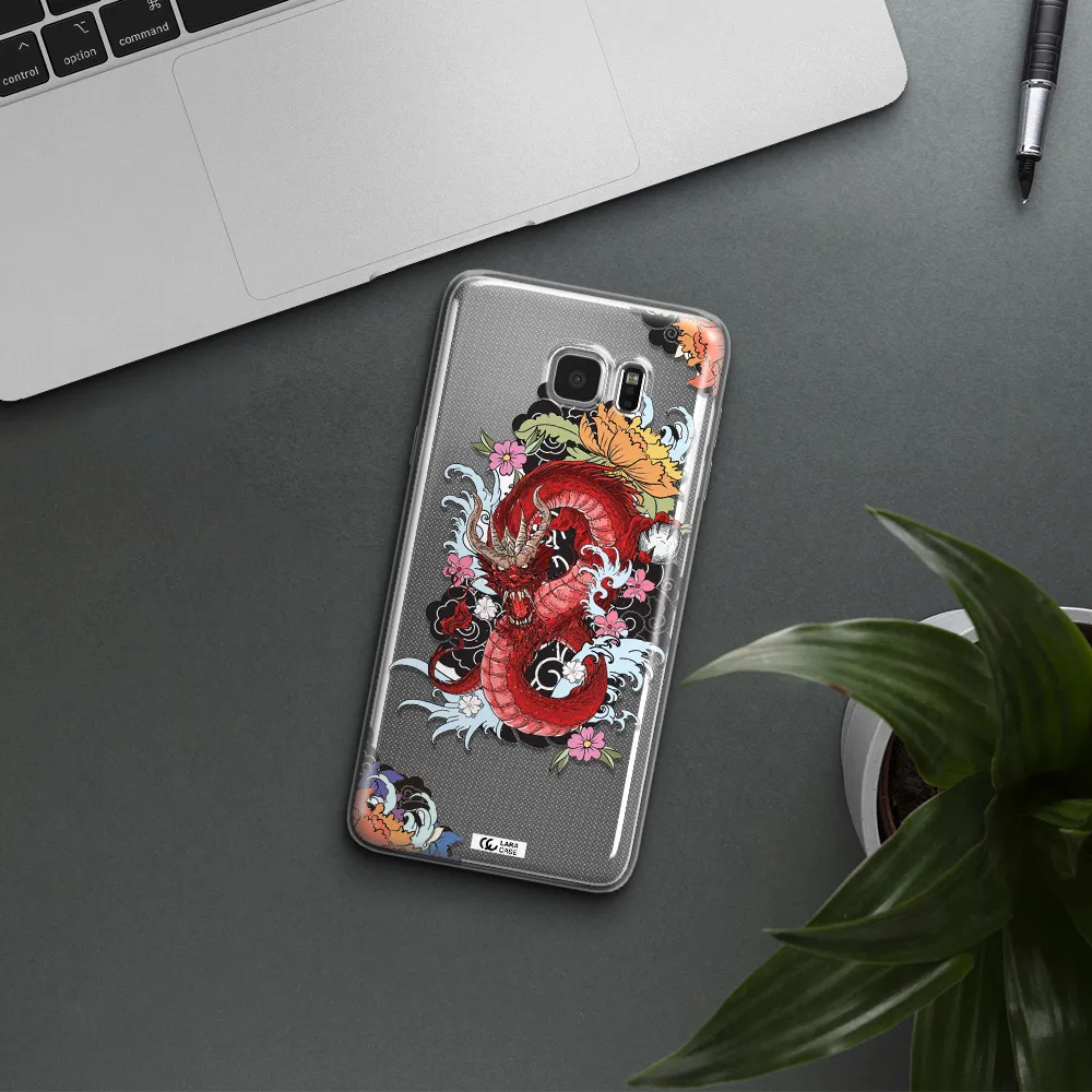 a red dragon with flowers and clouds Samsung Note 5 Clear TPU Case