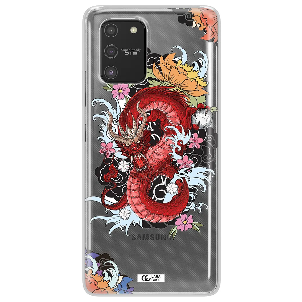a red dragon with flowers and clouds Samsung S10 Lite Clear TPU Case