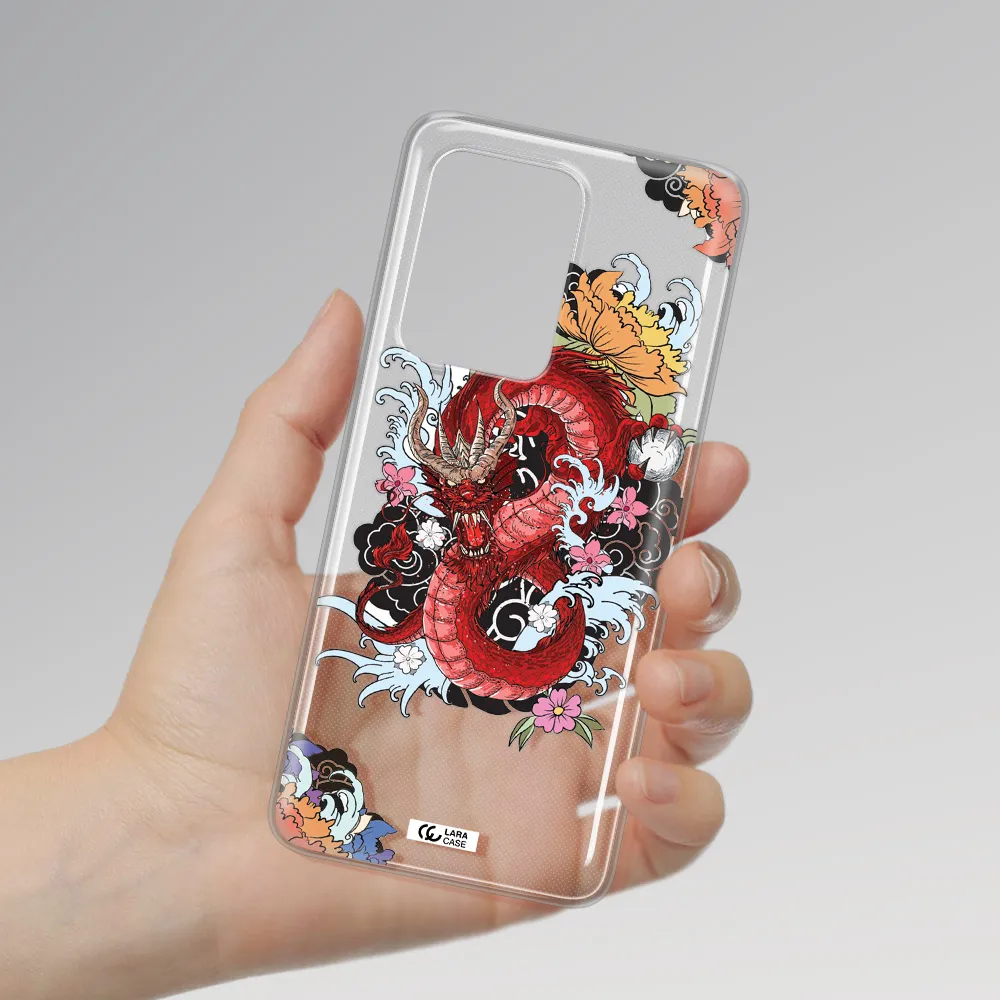a red dragon with flowers and clouds Samsung S20 Ultra Clear TPU Case