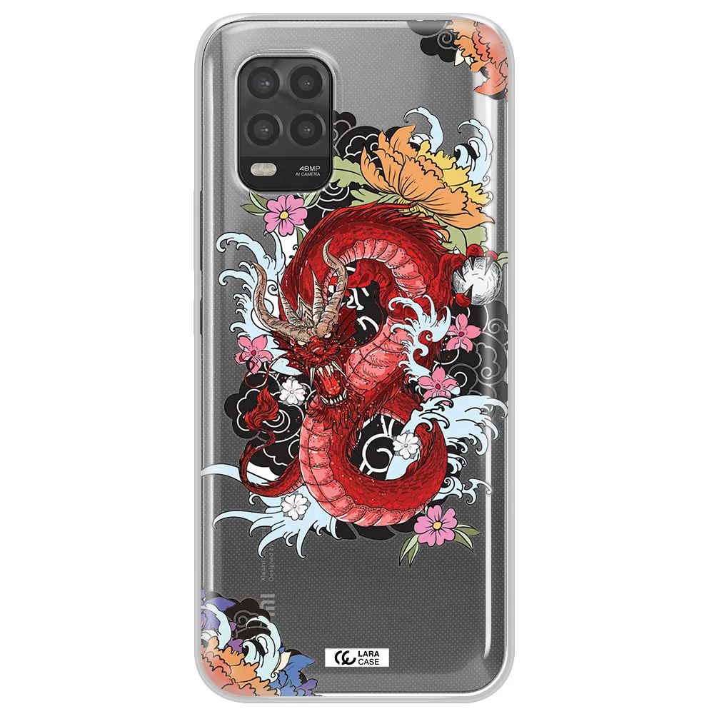 a red dragon with flowers and clouds Xiaomi Mi 10 Lite Clear TPU Case