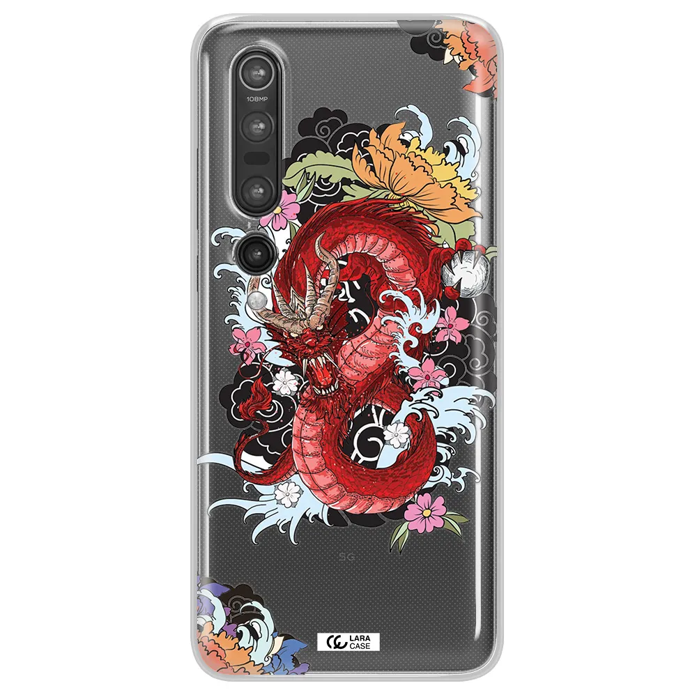 a red dragon with flowers and clouds Xiaomi Mi 10 Pro Clear TPU Case