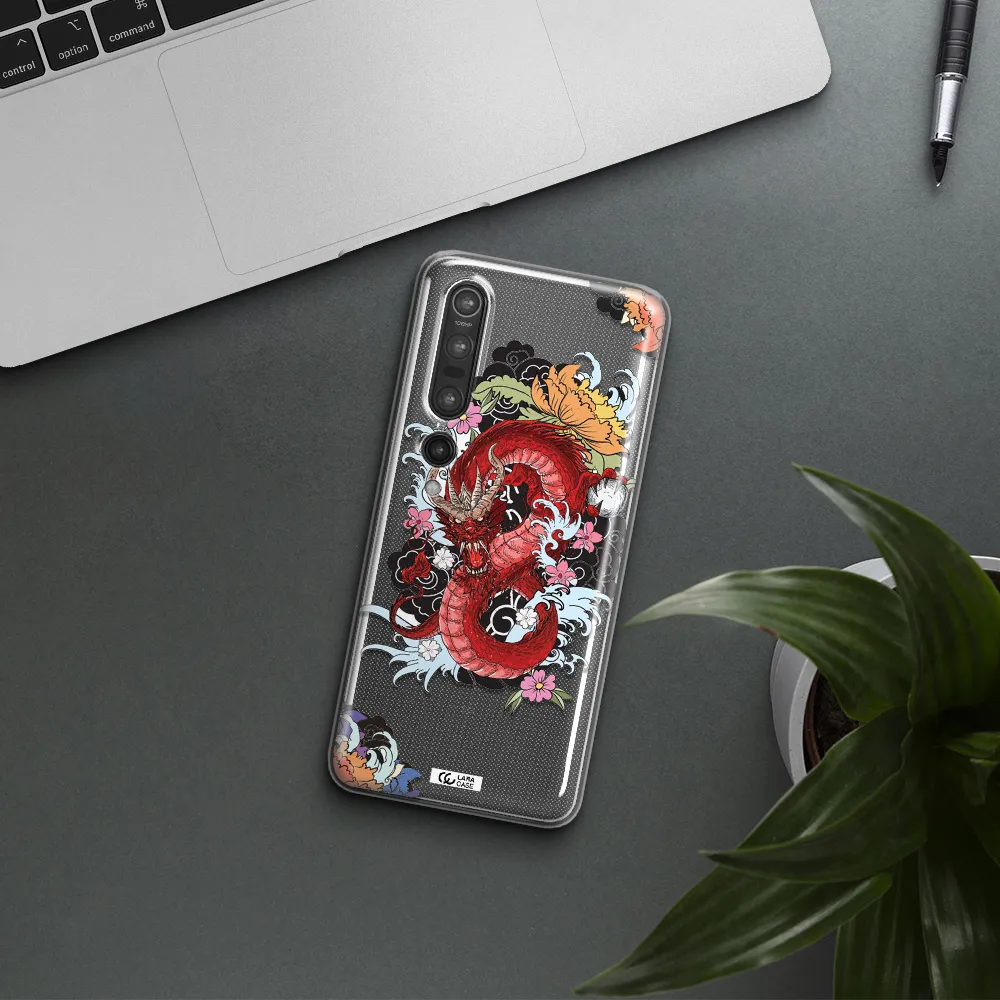 a red dragon with flowers and clouds Xiaomi Mi 10 Pro Clear TPU Case
