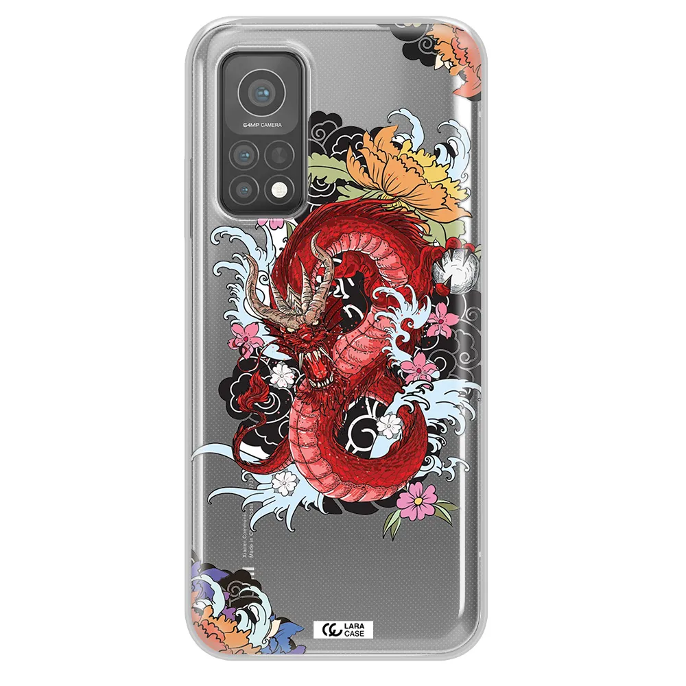 a red dragon with flowers and clouds Xiaomi Mi 10 T Pro Clear TPU Case