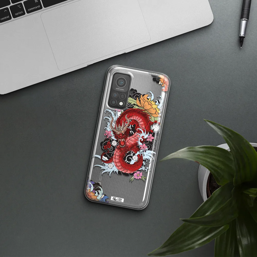 a red dragon with flowers and clouds Xiaomi Mi 10 T Pro Clear TPU Case