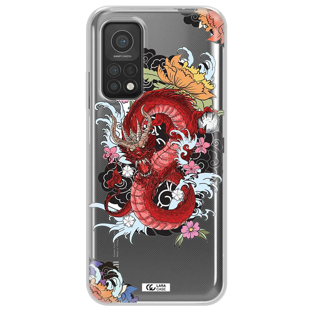 a red dragon with flowers and clouds Xiaomi Mi 10T Clear TPU Case