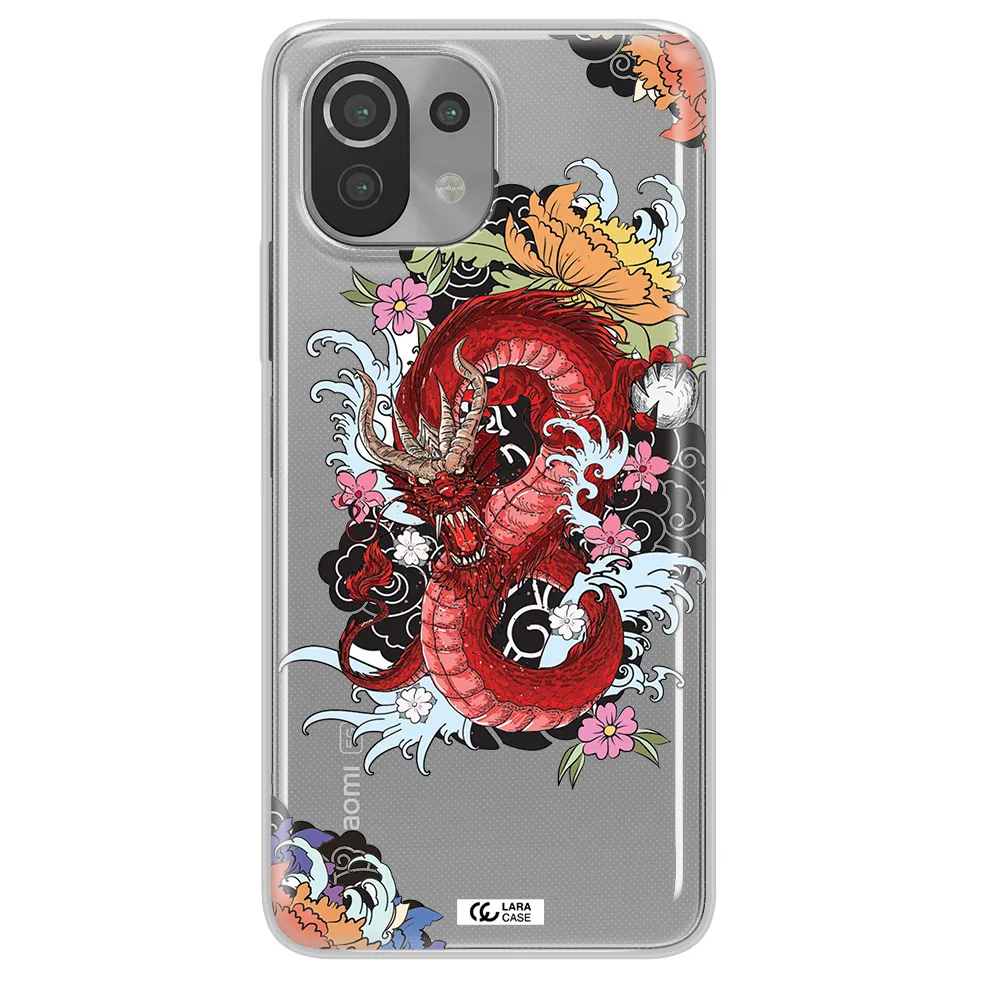 a red dragon with flowers and clouds Xiaomi Mi 11 Lite Clear TPU Case