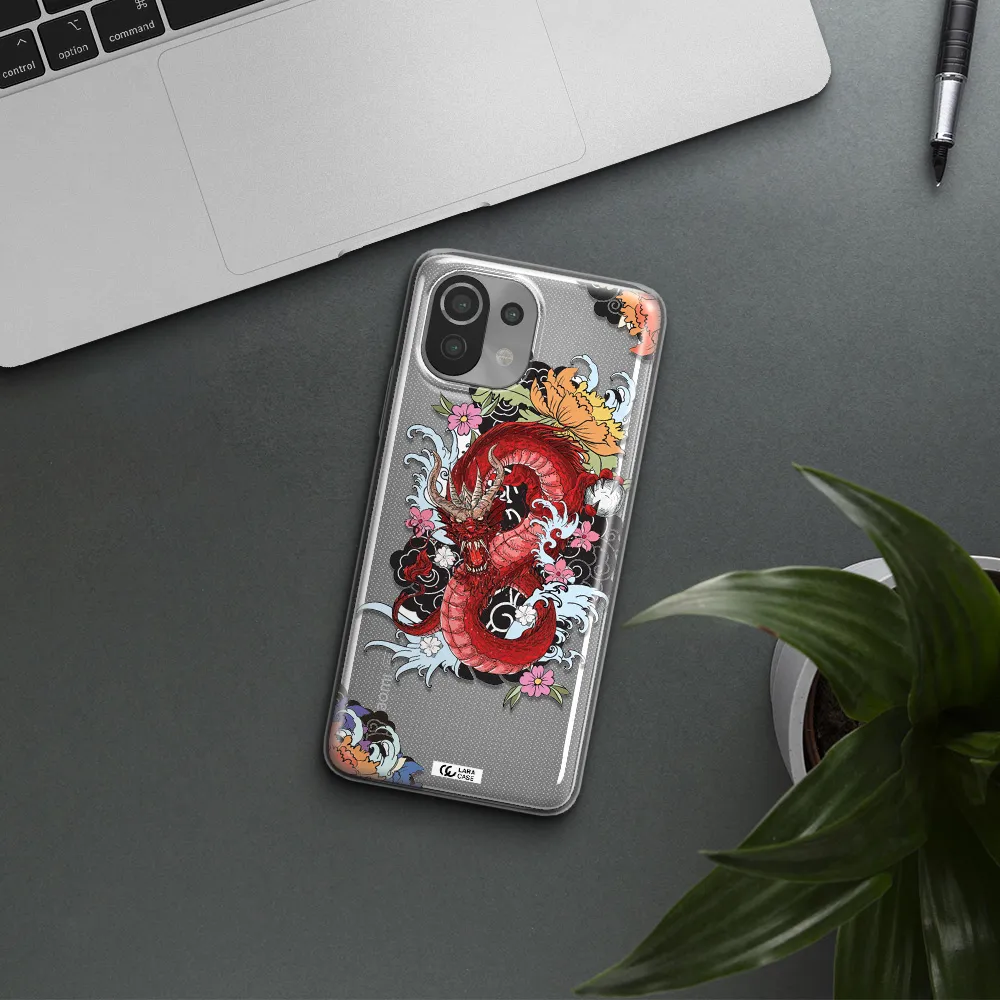 a red dragon with flowers and clouds Xiaomi Mi 11 Lite Clear TPU Case