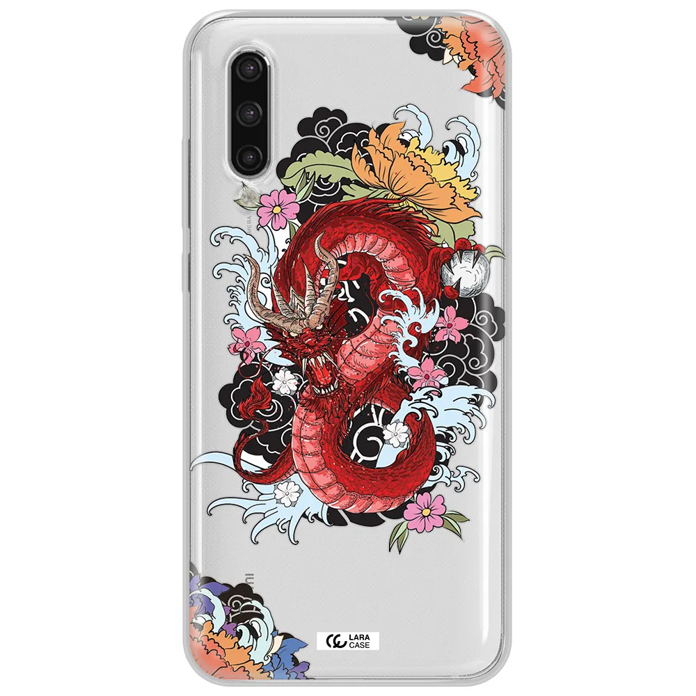 A Red Dragon With Flowers And Clouds Xiaomi Mi 9 Lite Clear Tpu Case