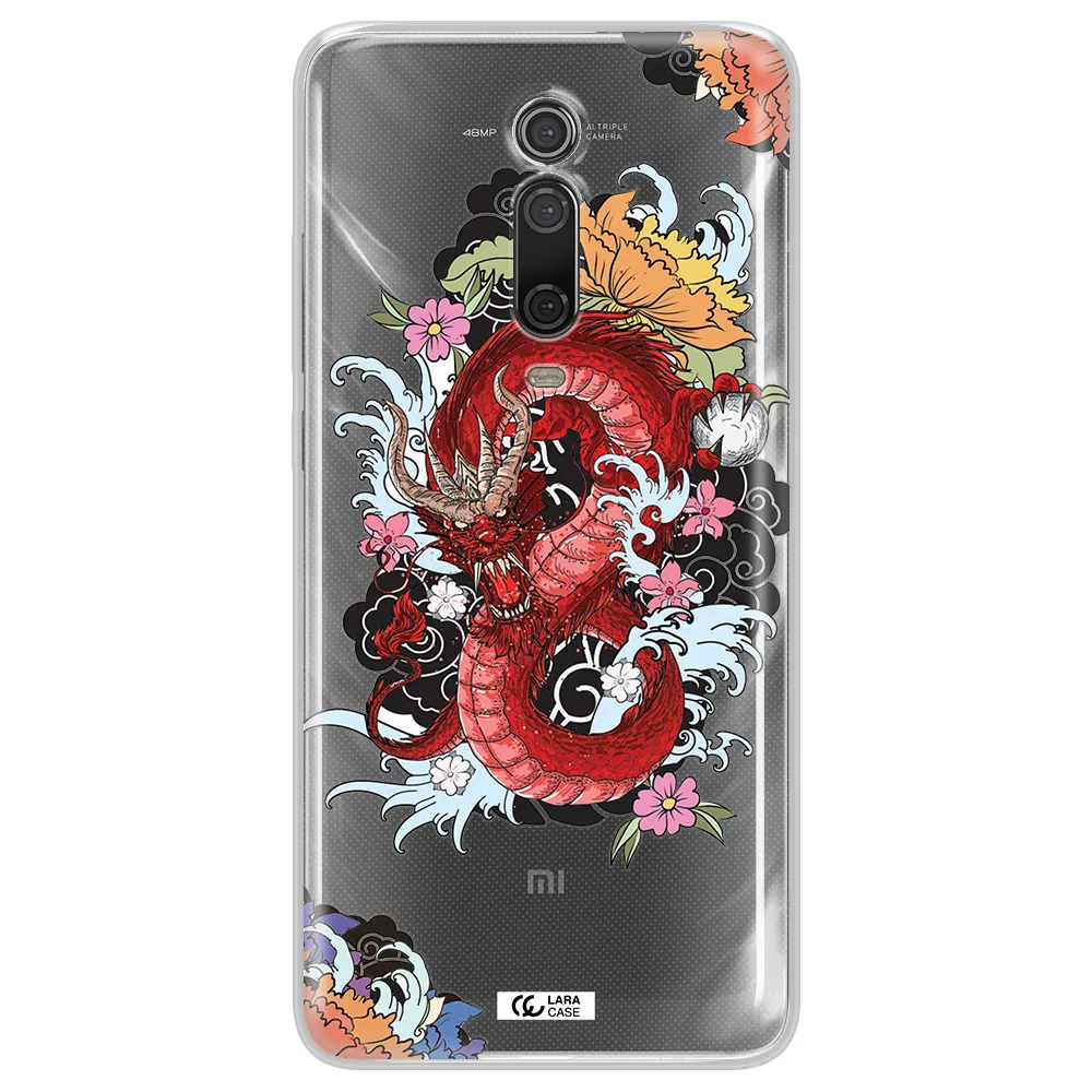 a red dragon with flowers and clouds Xiaomi Mi 9T Clear TPU Case