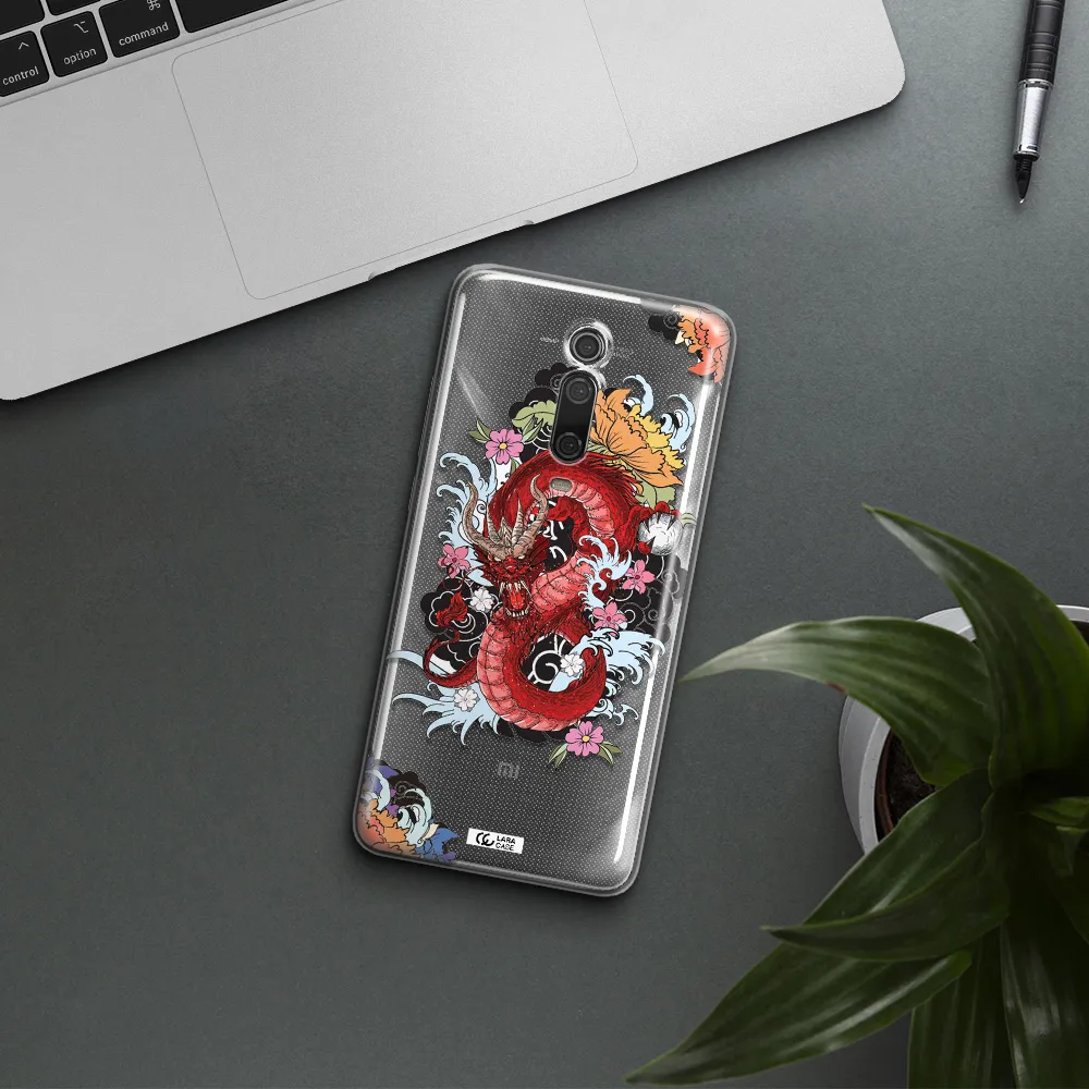 a red dragon with flowers and clouds Xiaomi Mi 9T Clear TPU Case