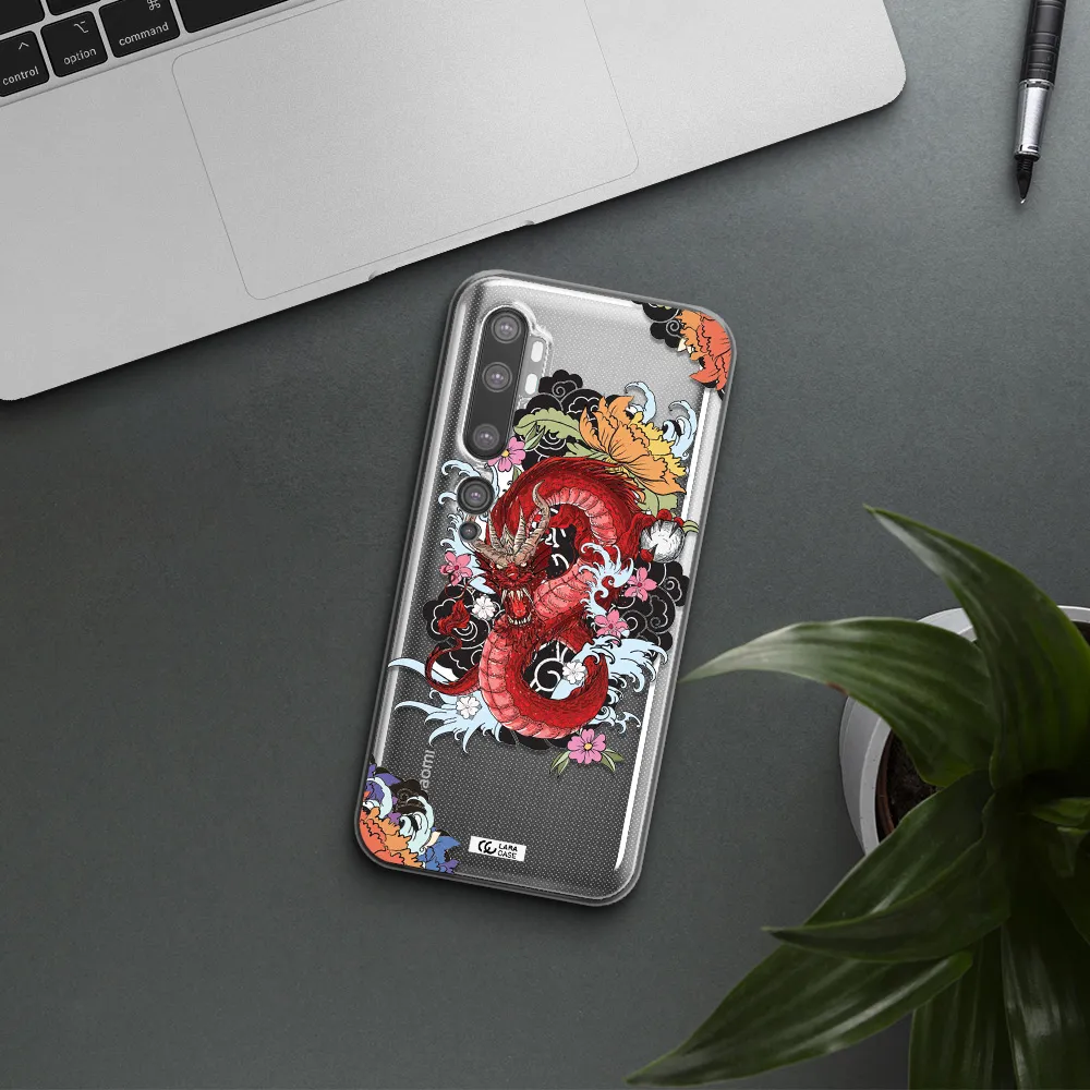 a red dragon with flowers and clouds Xiaomi Mi Note 10 Clear TPU Case