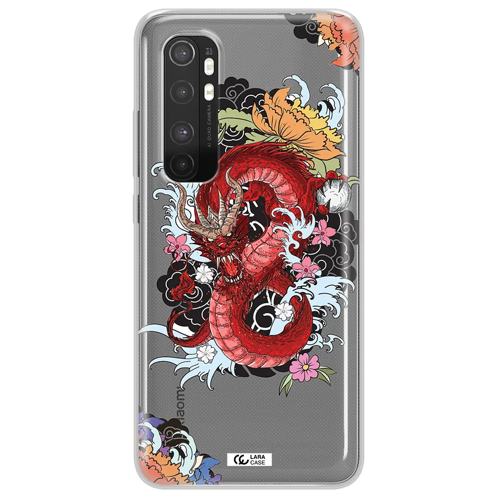 a red dragon with flowers and clouds Xiaomi Mi Note 10 Lite Clear TPU Case