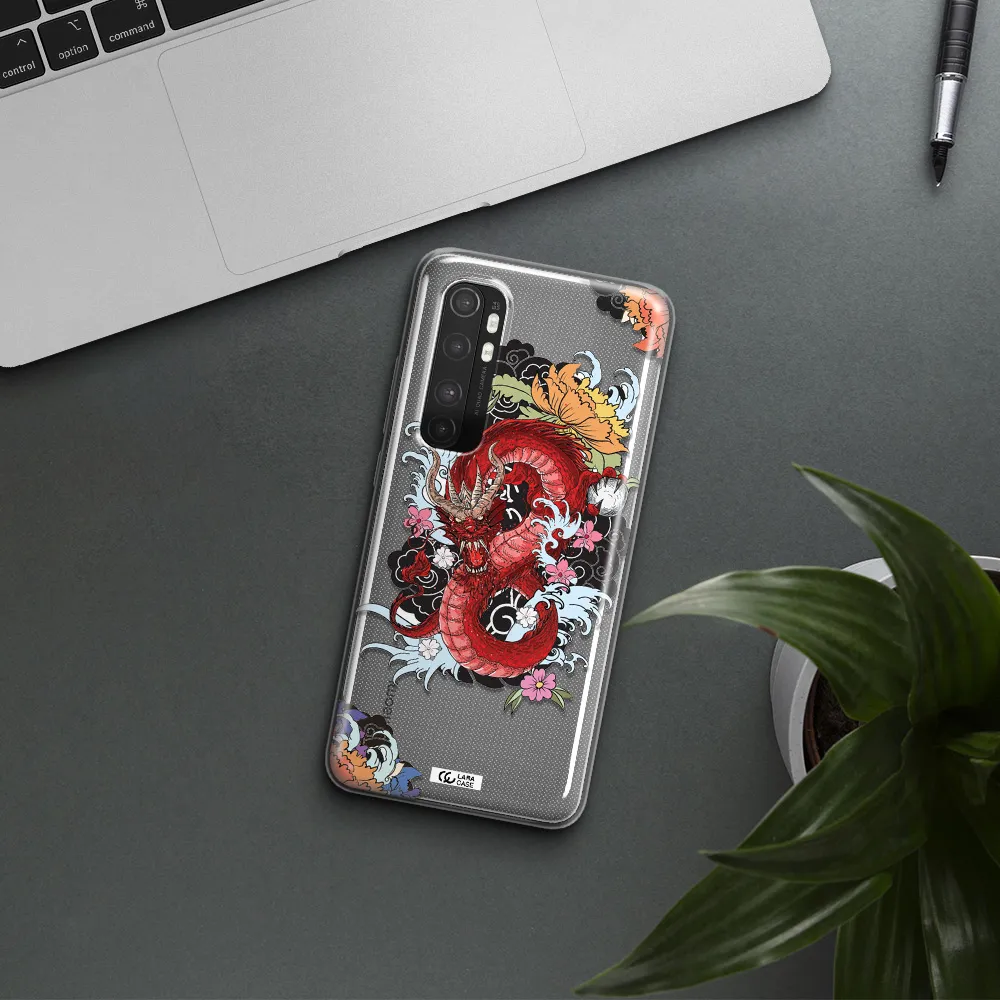 a red dragon with flowers and clouds Xiaomi Mi Note 10 Lite Clear TPU Case