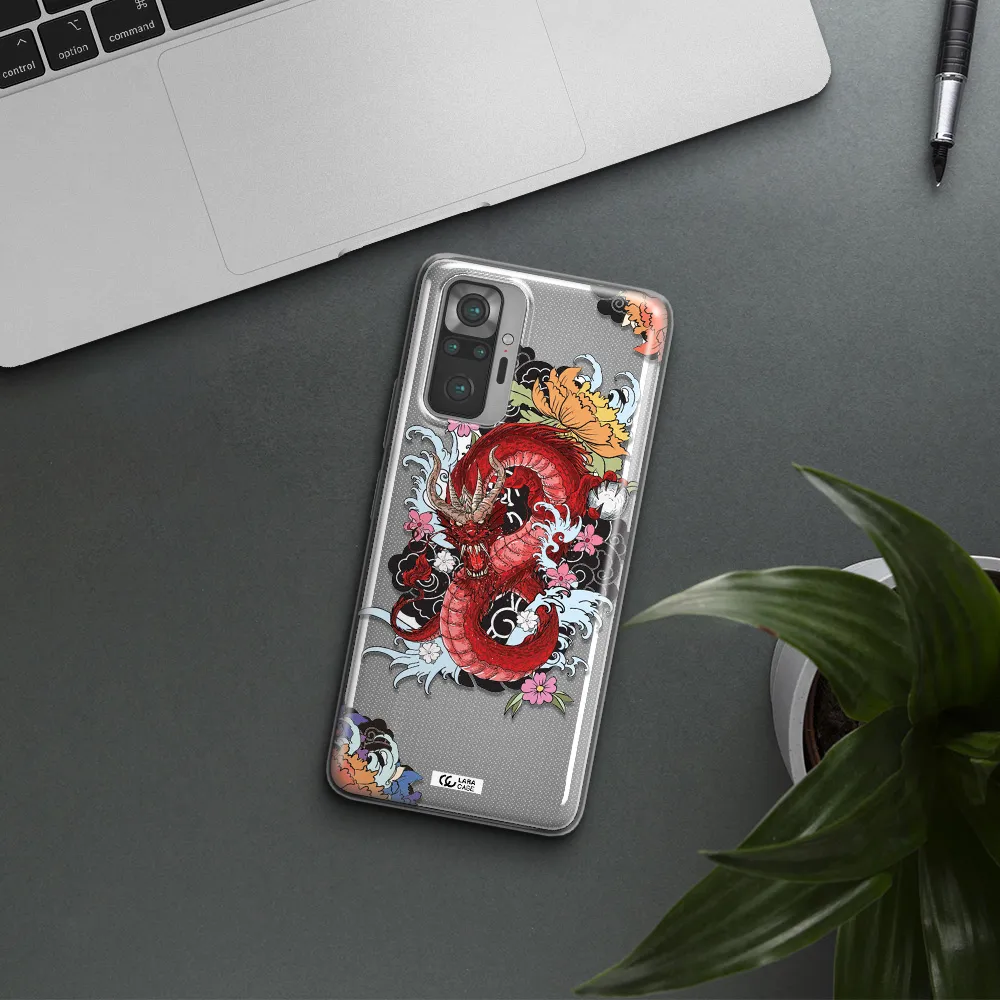 a red dragon with flowers and clouds Xiaomi Note 10 Pro Clear TPU Case