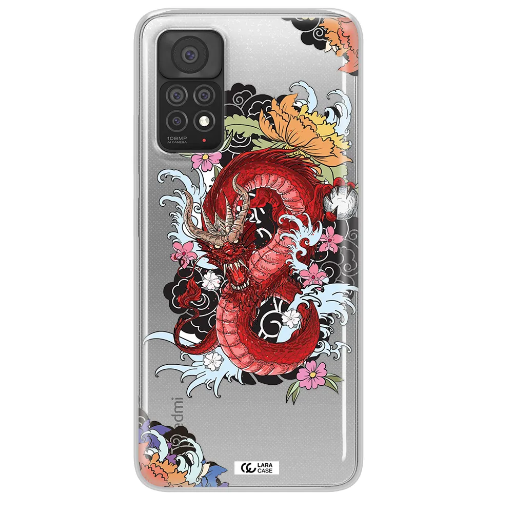 a red dragon with flowers and clouds Xiaomi Note 11 Pro Clear TPU Case