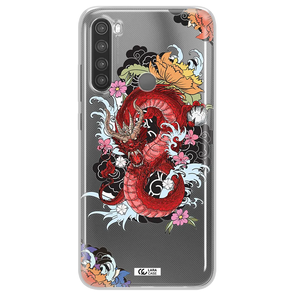 a red dragon with flowers and clouds Xiaomi Note 8 Clear TPU Case
